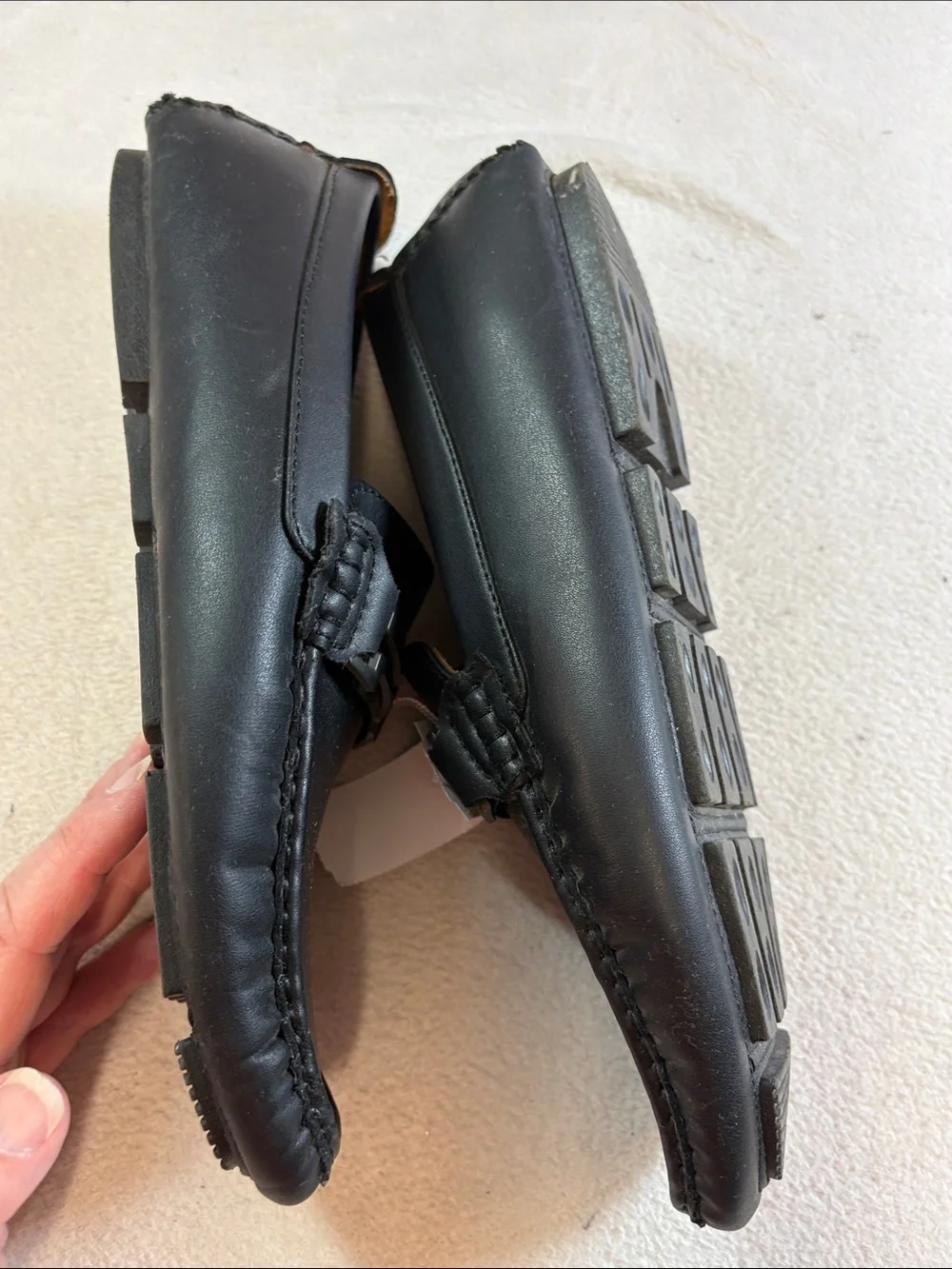 Men's Black Leather Slip-On Loafers with Metal Bit